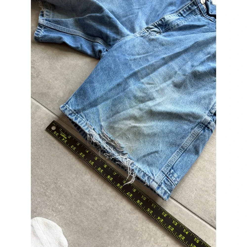 Vintage Carhartt R28 DST Mens 34 Blue Denim Carpenter Shorts Distressed Workwear - Picture 6 of 11